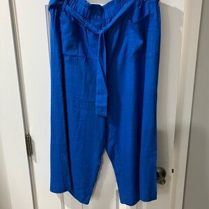 Ruby Rd. Petite Vibrant Blue Linen Blend Capris wide leg